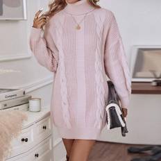 Clothing Shein Turtleneck Cable Knit Drop Shoulder Sweater Dress