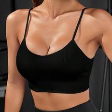 Shein Damen BHs Shein Solid Ribbed Knit Sports Bra