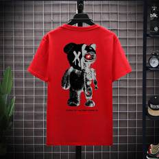 Red T-shirts Shein Men Bear & Slogan Graphic Tee