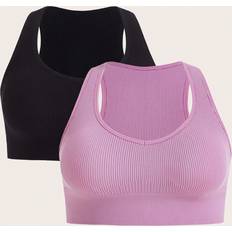 Shein Multifärgade BH:ar Shein Plus 2pcs Solid Ribbed Knit Sports Bra
