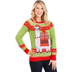 Christmas Jumpers - Green Christmas Llama Adult Ugly Sweater Green/Red/White