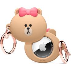 Elago elago l LINE Friends Silicone Case Compatible with Apple AirTag Tracker Full Protection, Keychain Included, Slim and Simple Design, Scratch-Free, Drop Protection [Official Merchandise] Choco