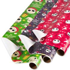 American Greetings American Greetings Nightmare Before Christmas Wrapping Paper Bundle with Cut Lines, Jack Skellington and Zero 3 Rolls, 105 sq. ft