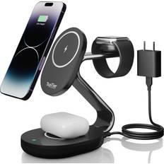 TopTier 3 in 1 Magsafe Wireless Charging Station, Metal Design, iPhone Apple Watch Airpods, Magsafe Compatible Black