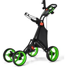 Green Golf Trolleys Goplus Folding 4-Wheel Push Cart with Bag Scoreboard