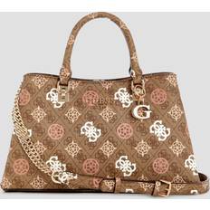 Guess Messenger Bags Guess Eliette Logo Medium Girlfriend Satchel Latte Logo Multi