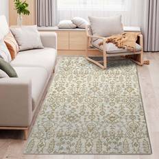 Homcom Green Rug Floral Pattern Carpet Beige