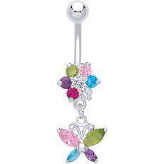 Stainless Steel Piercings Jewelco London Stainless Steel Butterfly Pastel Daisy Cluster Belly Bar Piercing GBB60