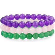 Unisex Jewelry Sets Bling Jewelry Set Of Dyed Purple Amethyst Pink Rose Quartz Green Aventurine 8MM Ball Bead Stones Stretch Bracelet For Women Set Multi gemstones