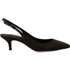 Gummi Højhælede sko Dolce & Gabbana Black Leather Slingbacks Heels Pumps Shoes EU37/US6.5