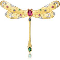 14k Brooches Rachel Glauber RG Rhodium and 14k Gold Plated Ruby Genuine Stone Floral Brooch