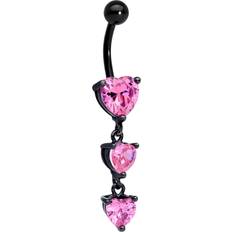 Women Piercings Body Candy Womens 14G Black Plated Steel Navel Ring Piercing Pink Accent Heart Dangle Belly Button Ring