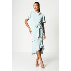 Clothing Coast Ruffle Skirt Drape Neck Midi Dress Sage