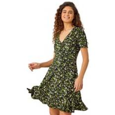 Clothing Roman Floral Print Wrap Stretch Dress Green