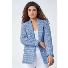 Clothing Roman Frayed Edge Boucle Check Jacket Blue