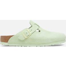 Green Outdoor Slippers Birkenstock Women's Boston Slim Fit Suede Mules Faded Lime Green