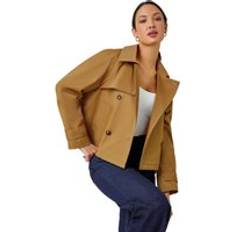 Cropped Coats Roman Cotton Blend Cropped Stretch Trench Coat Tan