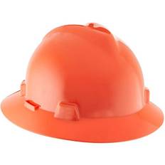 L Headgear MSA V-Gard&reg; Slotted Full-Brim Hat With 1-Touch Suspension, Orange Pkg Qty