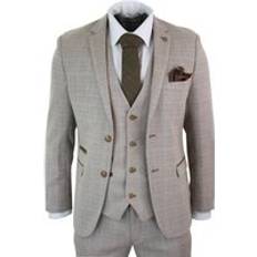 Paul Andrew Piece Tweed Check Vintage Retro Suit Beige 38R