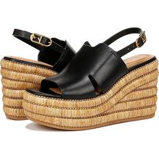 Synthetic Leather Espadrilles Franco Sarto Shoes Tamryn Platform Espadrille Sandals Black Faux Leather Open Toe, Slingback, Wedge Heels Black Faux Leather