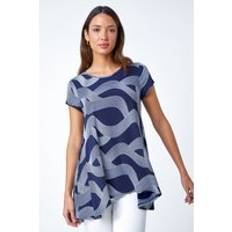 Clothing Roman Abstract Swirl Print Stretch Top Navy