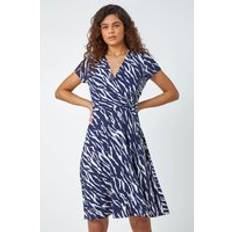 Clothing Roman Animal Stretch Wrap Skater Dress Navy