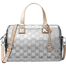 Michael Kors Grayson Medium Logo Embossed Patent Satchel - Silver