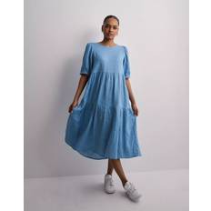 Kjoler Only Midikjoler Blissful Blue 2/4 Linen Blend Midi Dress Kjoler