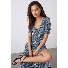 Dorothy Perkins Petite Blue Floral V Neck Midi Dress