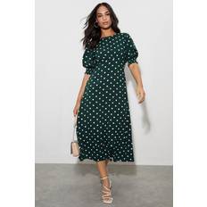 Dorothy Perkins Green Spot Shirred Cuff Midi Dress