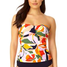 Anne Cole Women's Twist-Front Ruched Tankini Top Multi Palm Print