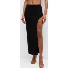 Maxi Nederdel Med Sideslidse Polyester - Sort