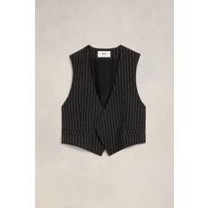 Ami Paris Overtøj Ami Paris Black Pinstripe Asymmetrical Wool Waistcoat