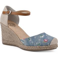 Espadrilles White Mountain Women's Mamba Espadrille Wedge Sandals Light Blue Floral Denim