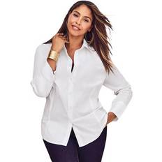 Jessica London Clothing Jessica London Plus Women's Stretch Poplin Shirt in White Size W Button Down Blouse