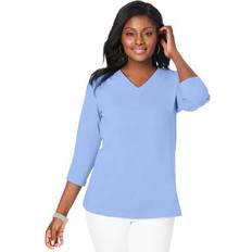 Jessica London Tops Jessica London Plus Women's V-Neck Tee in French Blue Size 14/16 3/4 Sleeve T-Shirt