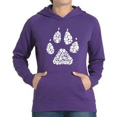 Femme - Floral Pulls LA Pop Art Dog Mom Women's Word Hooded Sweatshirt - Purple