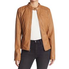 Rayon - Women Jackets Guess Women's Band Collar Faux Leather Jacket Honey