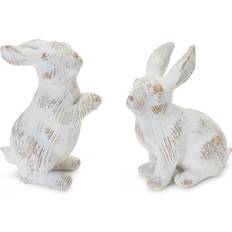 Resin Interior Details Melrose Set of 2 White Washed Rabbit Tabletop Figurines