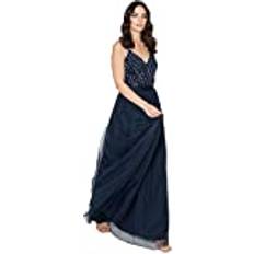 Maya Deluxe Maya Deluxe Women's Ladies Maxi Dress Long Length Wedding Guest Bridesmaid Prom Summer Evening Gown V Neck Straps Bow Tie, Navy