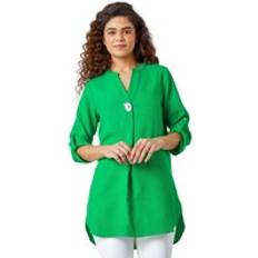 Long Blouses Roman Button Detail Longline Blouse Green