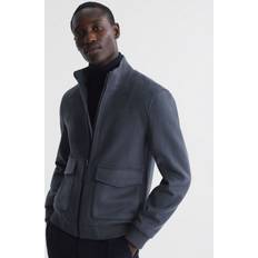 Clothing Reiss Mens Airforce Blue Shuffle Patch-pocket Wool-blend Jacket