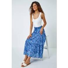 Florals Skirts Roman Ditsy Floral Print Tiered Maxi Skirt Blue