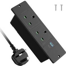 Recessed Power Strip with USB C PD20W, Desk Power Socket with USB, Power Extension Lead 2 Outlets 2 Screws, Hidden in Furniture Desk Table, 2M/6.6FT