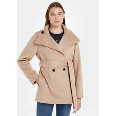 Tommy Hilfiger Beige Jackets Tommy Hilfiger Double-Breasted Funnel Neck Belted Wool Jacket MERINO BEIGE UK18