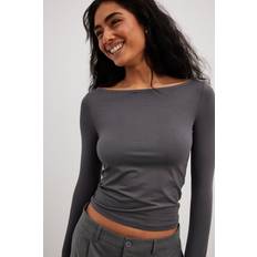 NA-KD Boat Neck Long Sleeve Top - Grå