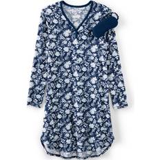 Lands' End Women Sleepwear Lands' End Women's Cozy Nightgown & Mask Sleep Set, Medium, Blue