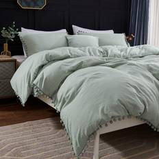 Andency Pom Pom Fringe Duvet Cover Green