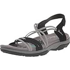 Skechers Women's Reggae Slim-Takes Two Flat Sandal, Black/Charcoal, Wide