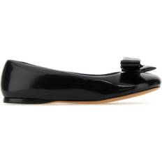 Black Leather Puffy Ballerinas